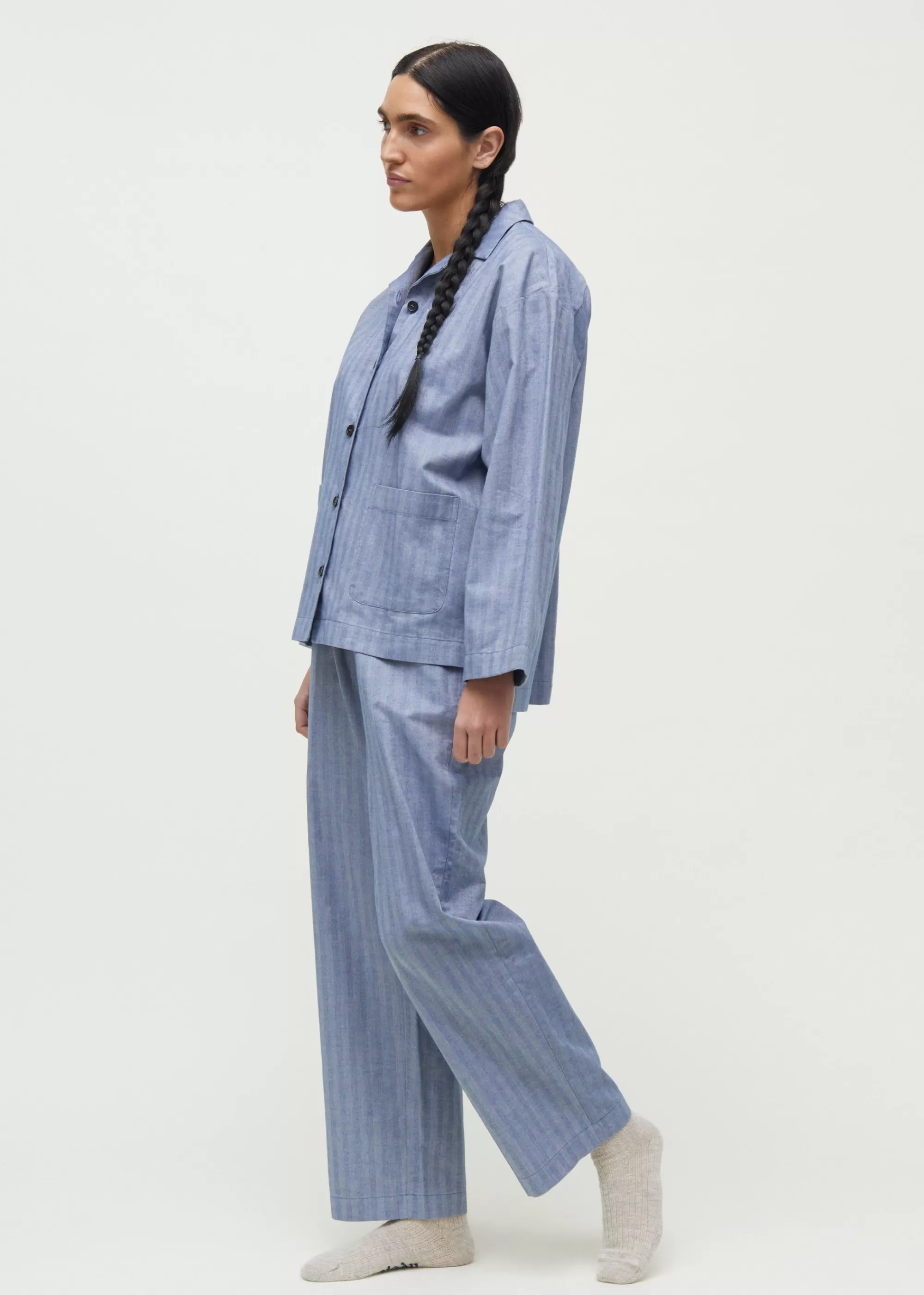 Aiayu Skjorter^Pyjamas shirt herringbone MixDustBlue